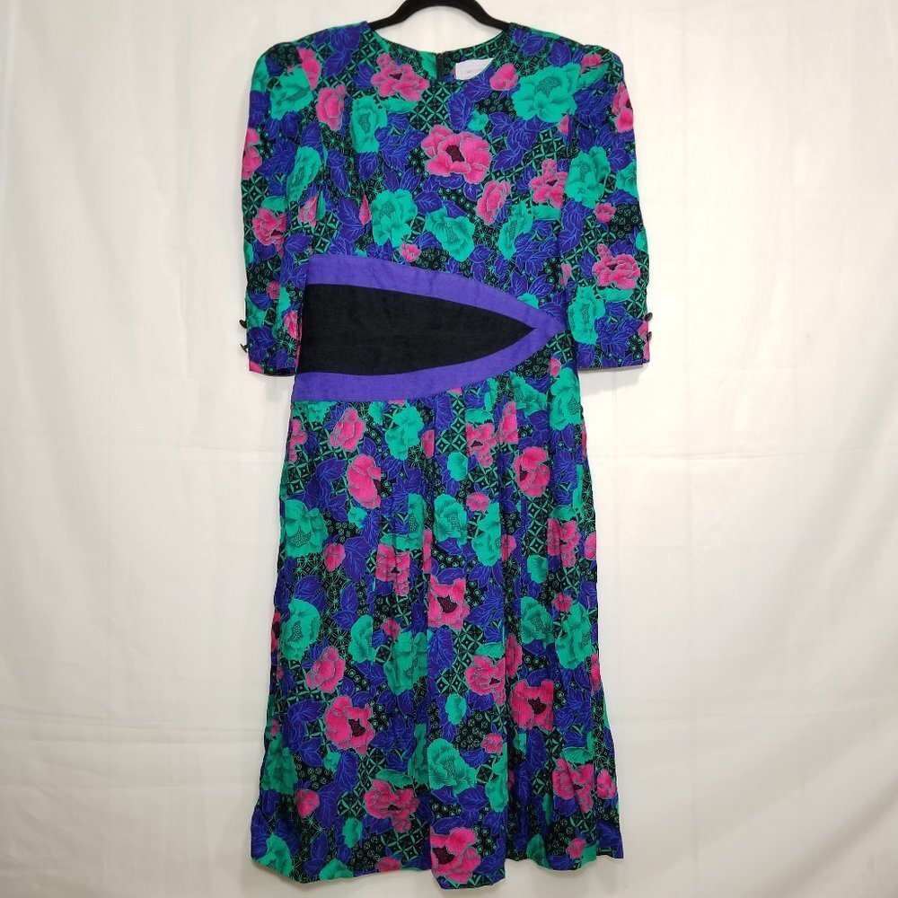 Vintage Sweet Miranda floral prairie dress black multi size 10 peony print